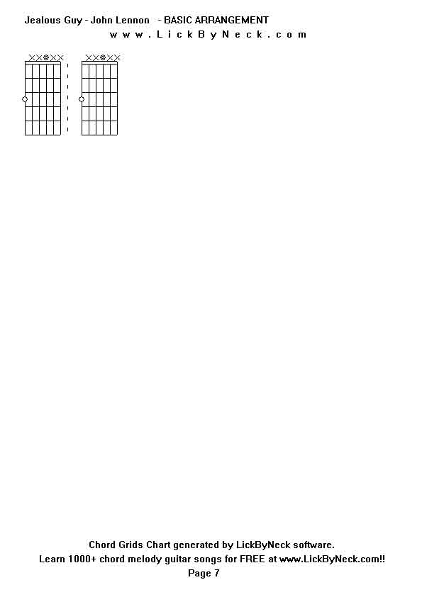 Chord Grids Chart of chord melody fingerstyle guitar song-Jealous Guy - John Lennon   - BASIC ARRANGEMENT,generated by LickByNeck software.